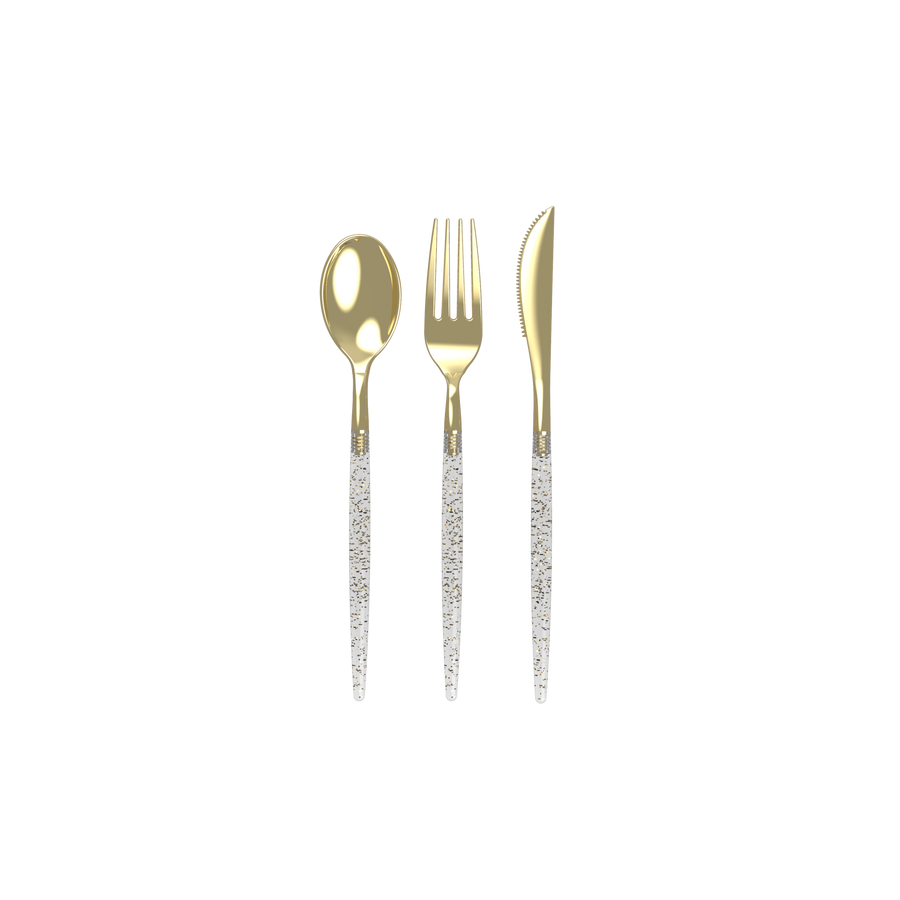 Gold Glitter Two Tone Cutlery Set | 32 Pieces