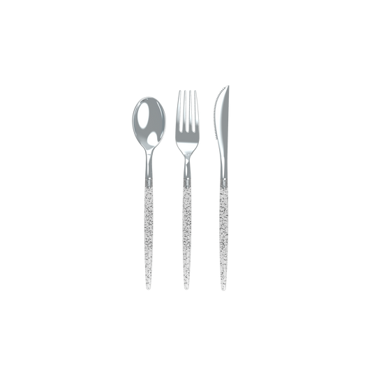 Silver Glitter Two Tone Cutlery Set | 32 Pieces