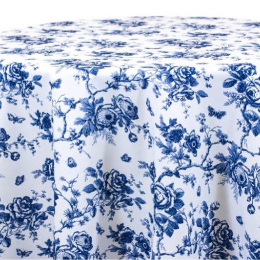 Table Cloth Rental , Floral Blue Toile