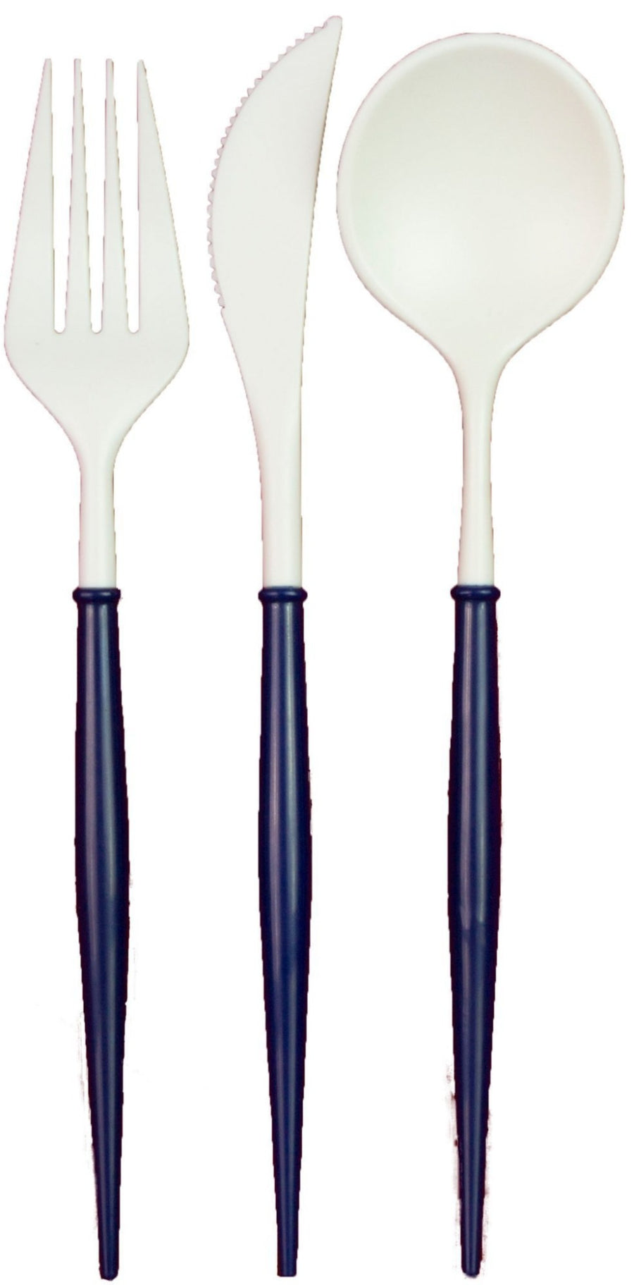 WHITE AND NAVY BELLA ASSORTED PLASTIC CUTLERY/36PC