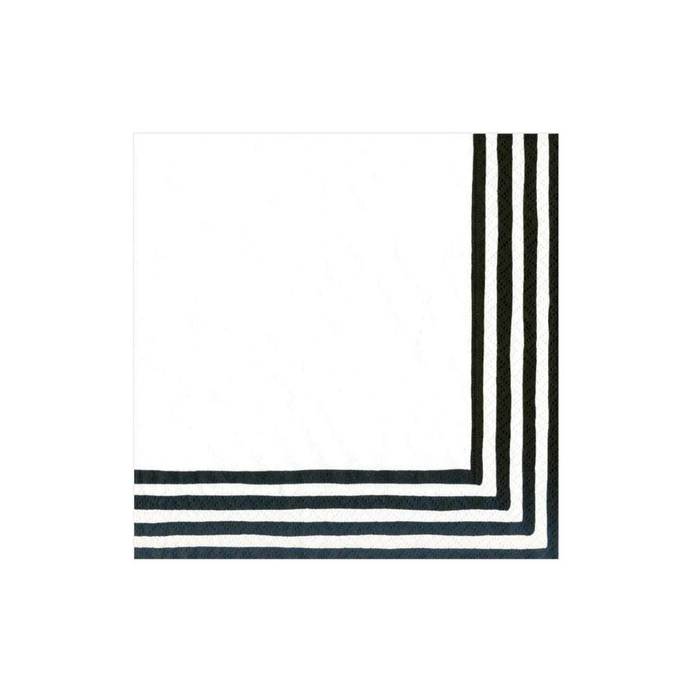 Border Stripe Paper Cocktail Napkins in Black & White - 20 Per Package