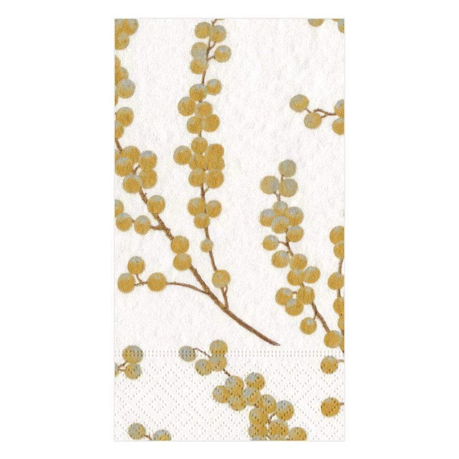 Berry Branches Paper Guest Towel Napkins in White & Gold - 15 Per Package