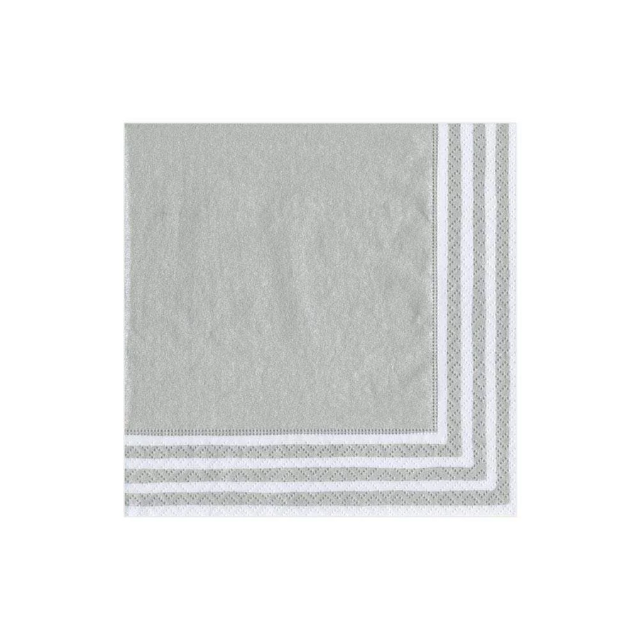Border Stripe Paper Cocktail Napkins in Silver - 20 Per Package