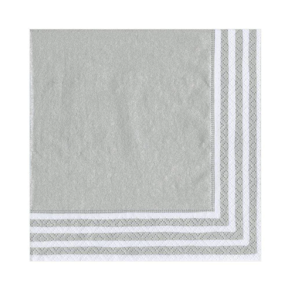 Border Stripe Paper Luncheon Napkins in Silver - 20 Per Package