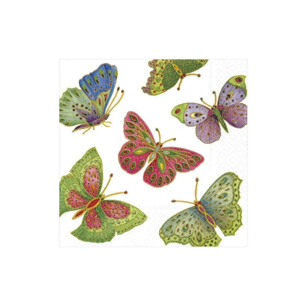 Jeweled Butterflies Paper Cocktail Napkins in Pearl - 20 Per Package