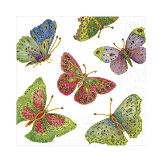 Jeweled Butterflies Paper Luncheon Napkins in Pearl - 20 Per Package