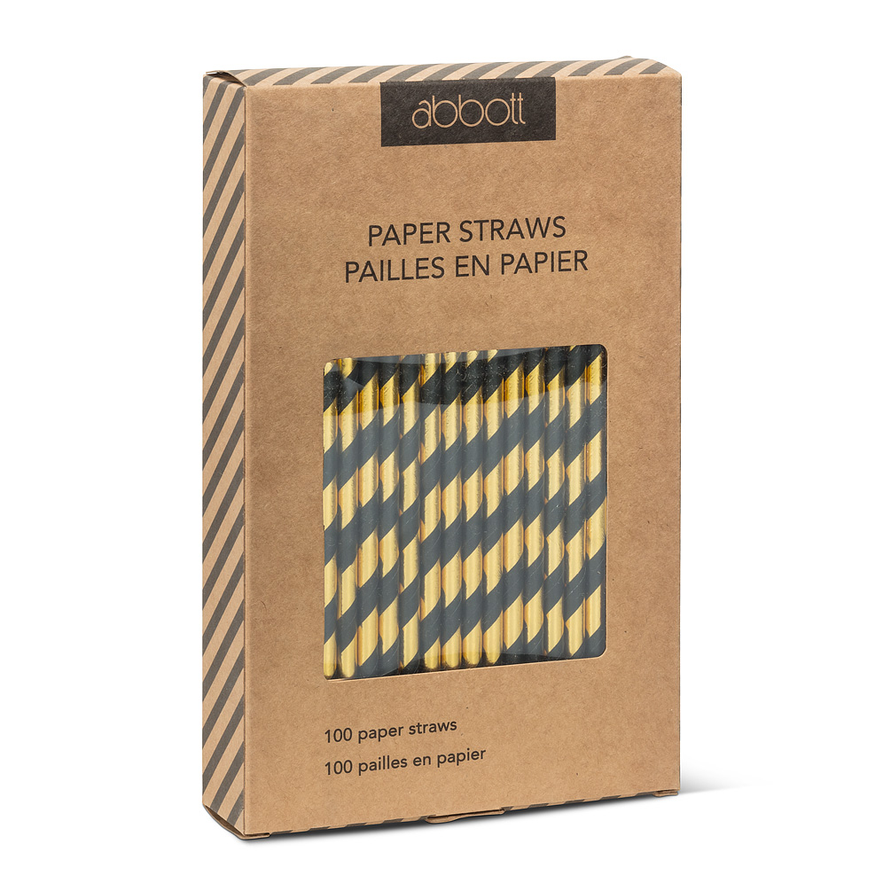 Black and Gold Striped Paper Straws