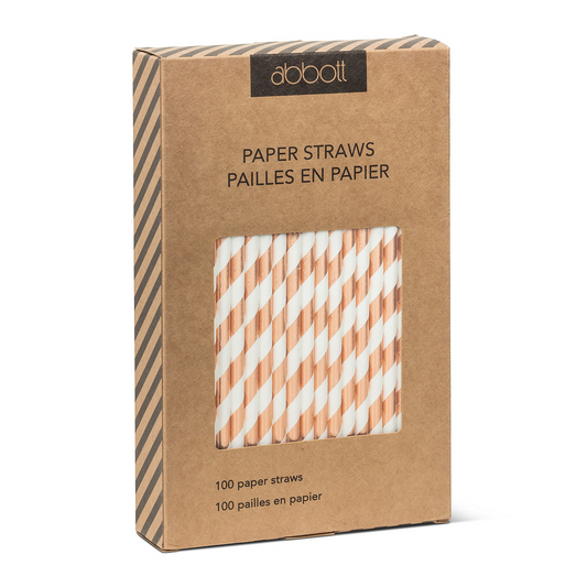 Rose Gold and White Striped Paper Straws