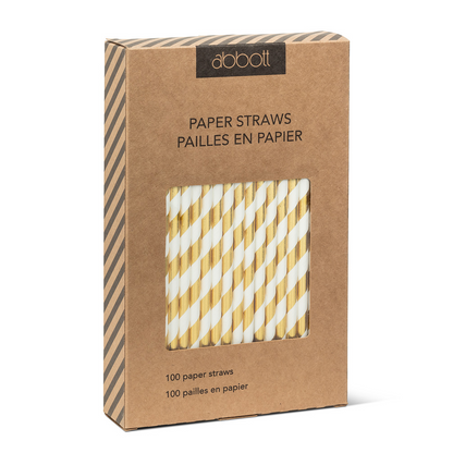 Gold and White Striped Paper Straws