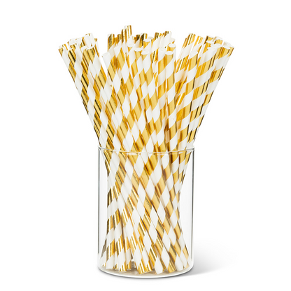 Gold and White Striped Paper Straws