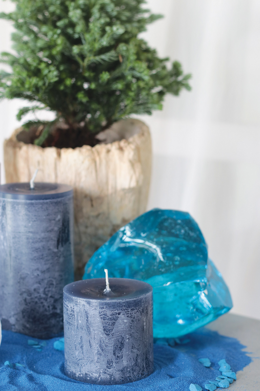 Blue Timber Pillar Candle