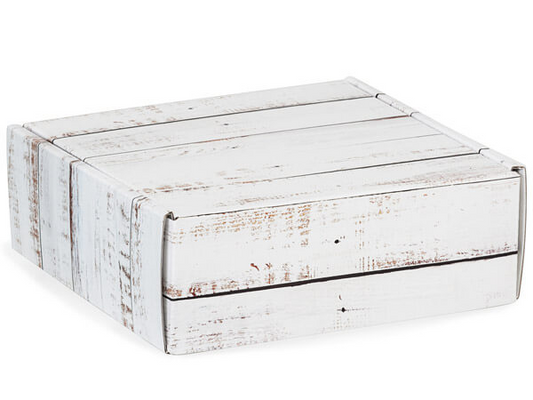 Distressed Wood Square Box With Fold Over Lid