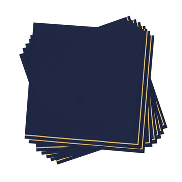 16 PK Navy/White/Black/Blush with Gold Stripe Cocktail-Guest Towel Paper Napkins