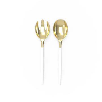 White / Gold Plastic Serving Fork • Spoon Set