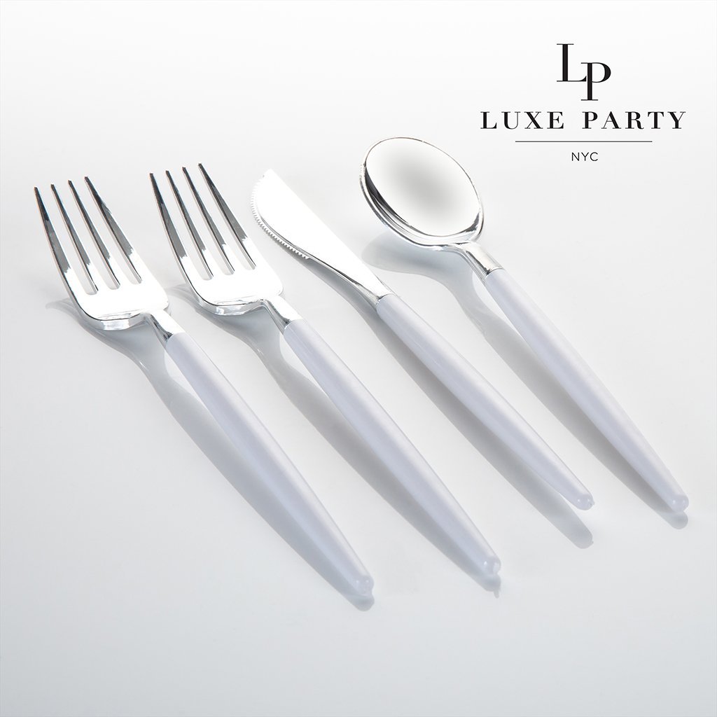White & Silver Two Tone Cutlery Set | 32 Pieces